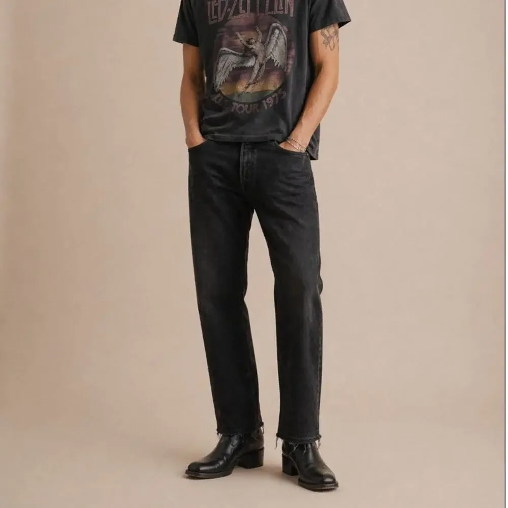 Levi’s 501 Black Button Fly Straight Leg Jeans 38x32 Raw Hem Denim